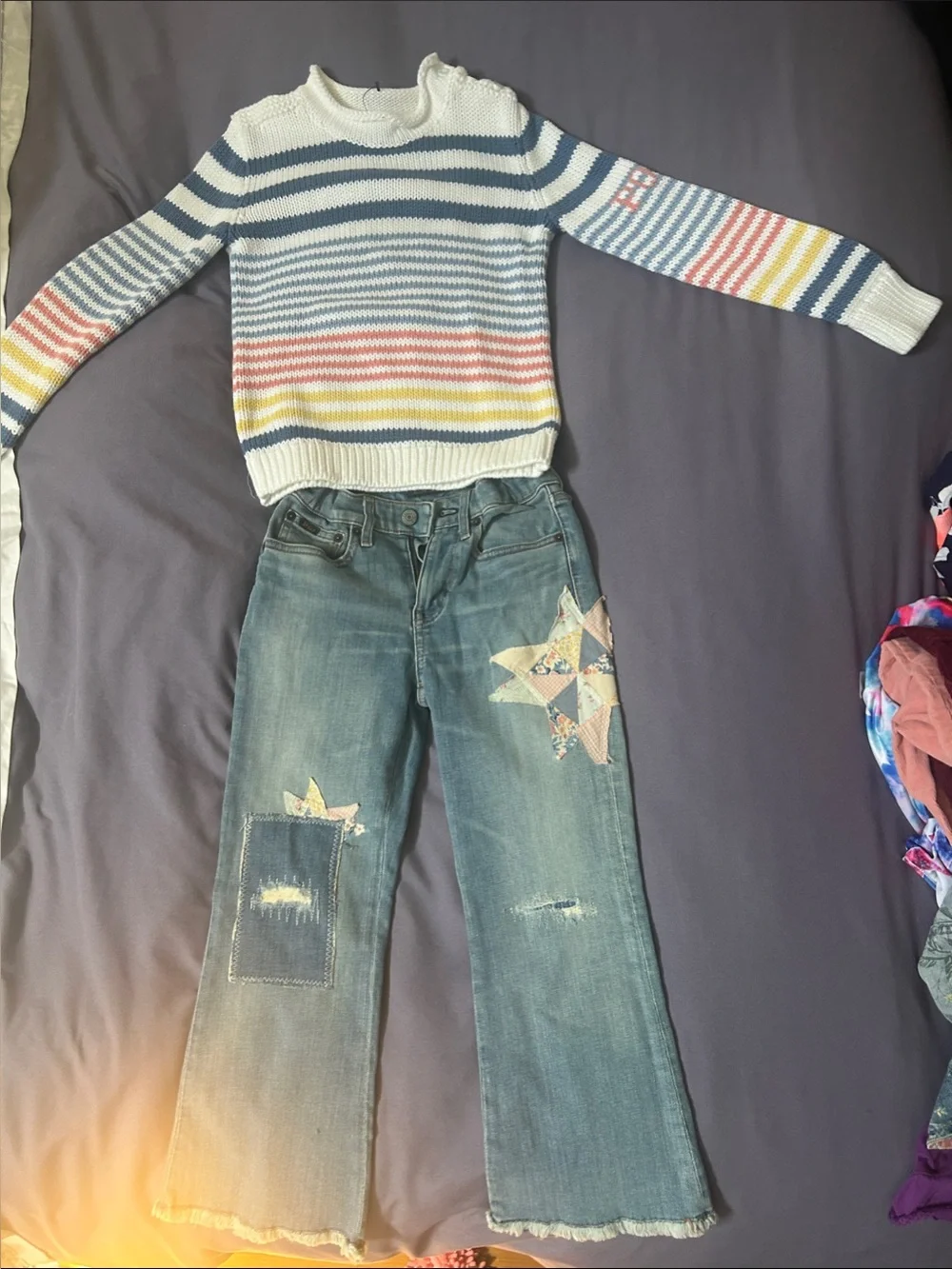Polo by Ralph Lauren White Sweater with Blue, Pink & Yellow Stripes